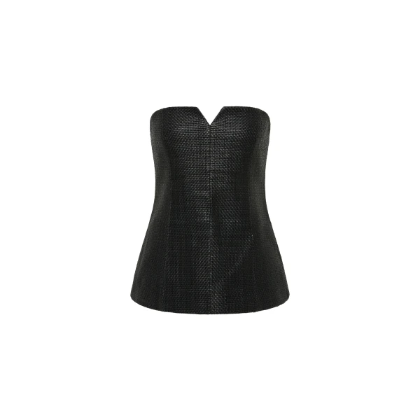 Woven Leather Strapless Bodice in Black
