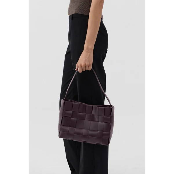 St. Agni Woven Mini Tote in Plum, view 3