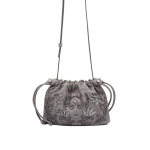 Strathberry Charlotte Drawstring in Grey Beaded Embroidery | Bucket Bag