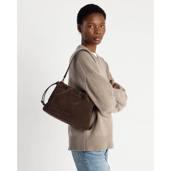 Strathberry Charlotte Midi Drawstring in Chocolate Suede, view 11 | Shoulder Bag