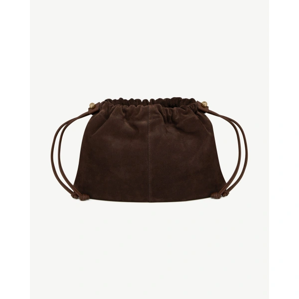 Strathberry Charlotte Midi Drawstring in Chocolate Suede, view 4 | Shoulder Bag