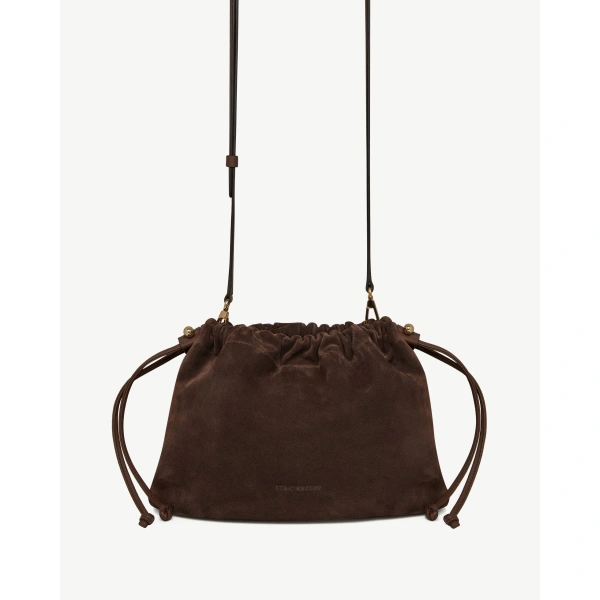 Strathberry Charlotte Midi Drawstring in Chocolate Suede, view 5 | Shoulder Bag