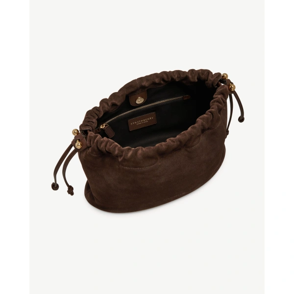 Strathberry Charlotte Midi Drawstring in Chocolate Suede, view 7 | Shoulder Bag