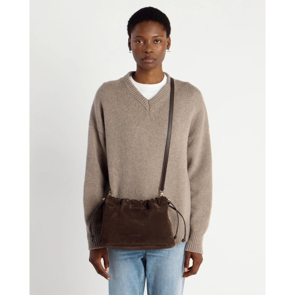 Strathberry Charlotte Midi Drawstring in Chocolate Suede, view 10 | Shoulder Bag