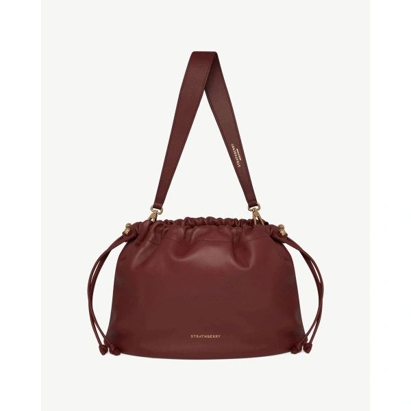 Strathberry Charlotte Midi Drawstring in Oxblood, view 2 | Shoulder Bag
