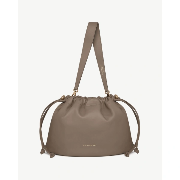 Strathberry Charlotte Midi Drawstring in Taupe, view 2 | Shoulder Bag