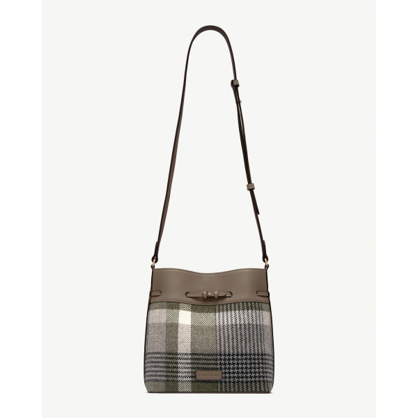 Strathberry Corda Bucket in Strathberry Tartan Taupe, view 4 | Bucket Bag
