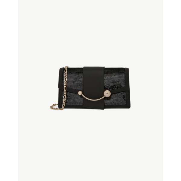 Strathberry Crescent on a Chain in Black Sequins, view 2 | Clutch Bag