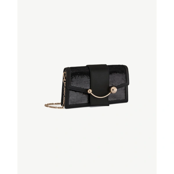 Strathberry Crescent on a Chain in Black Sequins, view 3 | Clutch Bag