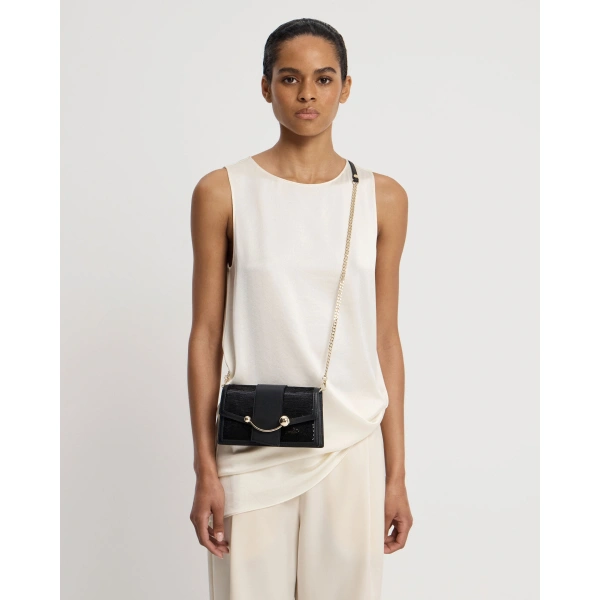 Strathberry Crescent on a Chain in Black Sequins, view 7 | Clutch Bag