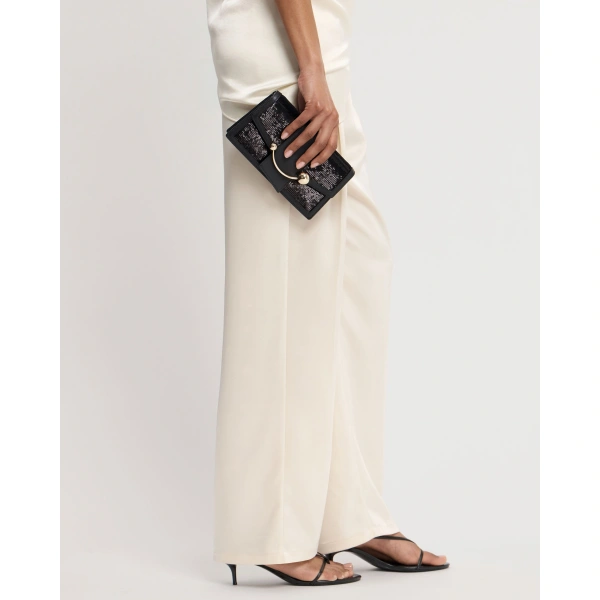 Strathberry Crescent on a Chain in Black Sequins, view 8 | Clutch Bag