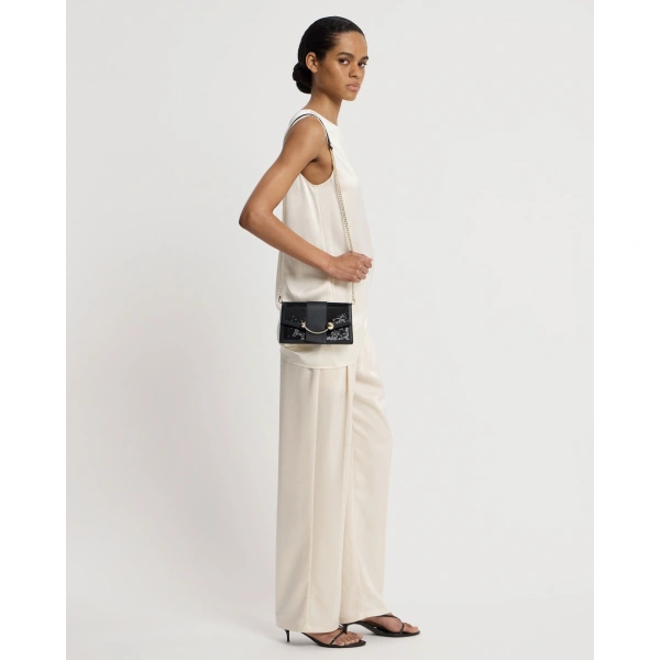 Strathberry Crescent on a Chain in Black Sequins, view 9 | Clutch Bag