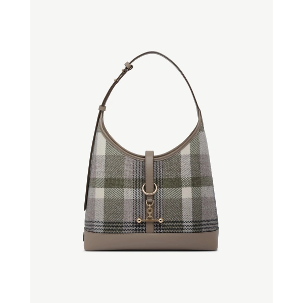 Strathberry Kite Hobo in Strathberry Tartan Taupe, view 2 | Crossbody Bag
