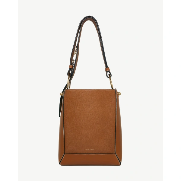 Strathberry Lana Midi Bucket Bag in Tan with Vanilla Stitch, view 2 | Shoulder Bag