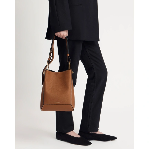 Strathberry Lana Midi Bucket Bag in Tan with Vanilla Stitch, view 10 | Shoulder Bag