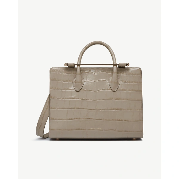 Strathberry Midi Tote in Croc-embossed Leather Light Taupe, view 2 | Tote Bag