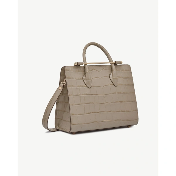 Strathberry Midi Tote in Croc-embossed Leather Light Taupe, view 3 | Tote Bag