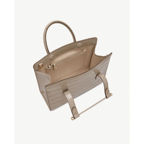 Strathberry Midi Tote in Croc-embossed Leather Light Taupe, view 5 | Tote Bag