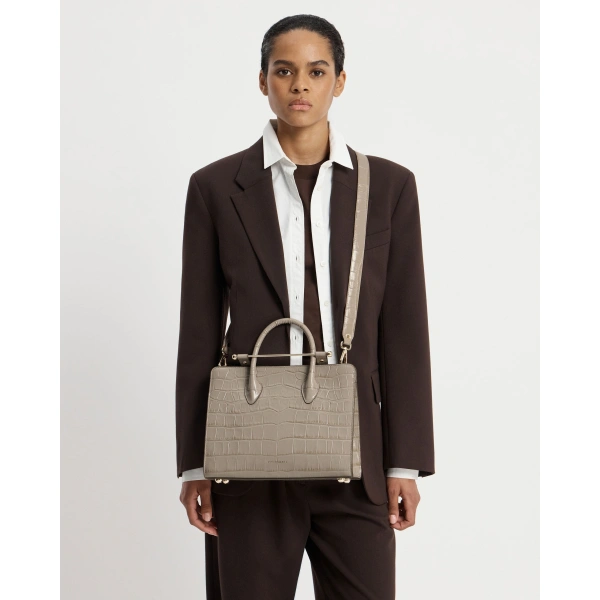Strathberry Midi Tote in Croc-embossed Leather Light Taupe, view 8 | Tote Bag