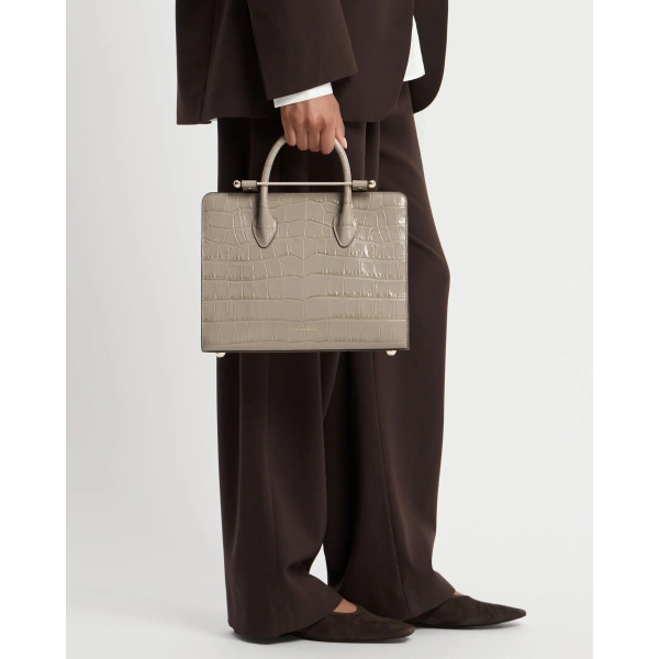 Strathberry Midi Tote in Croc-embossed Leather Light Taupe, view 9 | Tote Bag