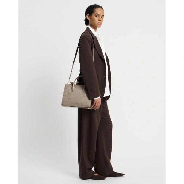 Strathberry Midi Tote in Croc-embossed Leather Light Taupe, view 10 | Tote Bag