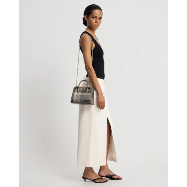 Strathberry Mini Tote in Strathberry Tartan Taupe, view 7 | Crossbody Bag