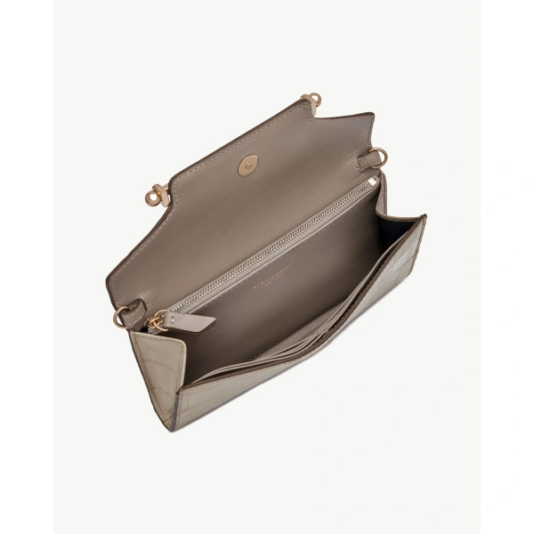 Strathberry Multrees Chain Wallet in Croc-embossed Leather Light Taupe, view 5 | Crossbody Bag
