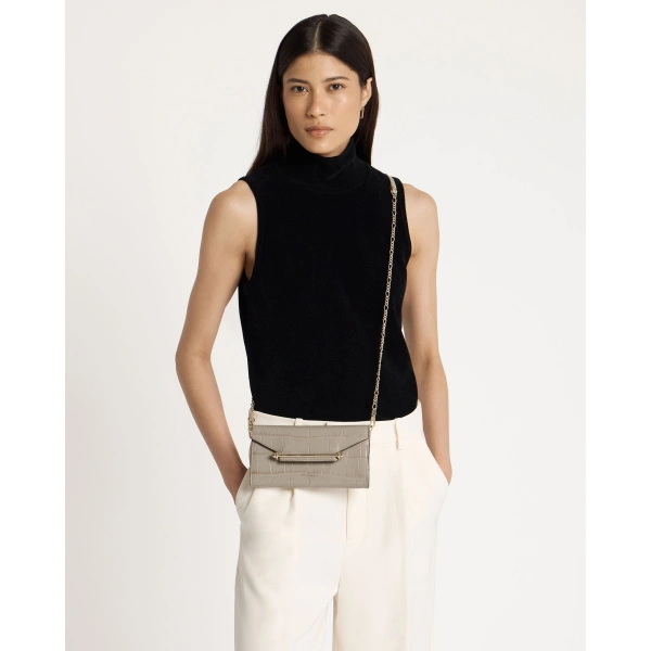 Strathberry Multrees Chain Wallet in Croc-embossed Leather Light Taupe, view 7 | Crossbody Bag
