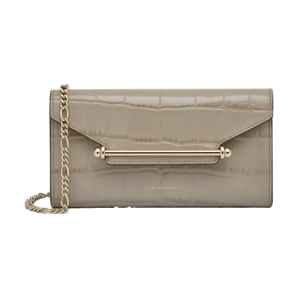 Multrees Chain Wallet in Croc-embossed Leather Light Taupe