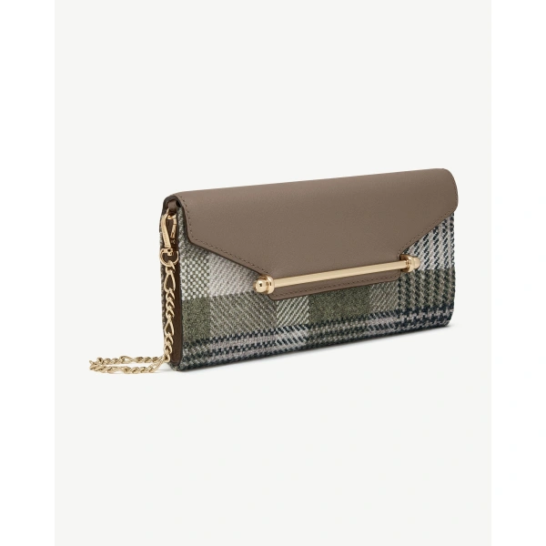 Strathberry Multrees Chain Wallet in Strathberry Tartan Taupe, view 3 | Crossbody Bag