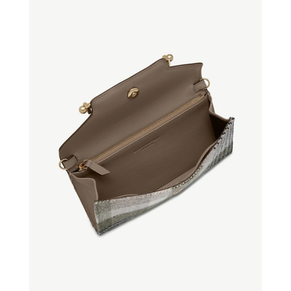 Strathberry Multrees Chain Wallet in Strathberry Tartan Taupe, view 5 | Crossbody Bag