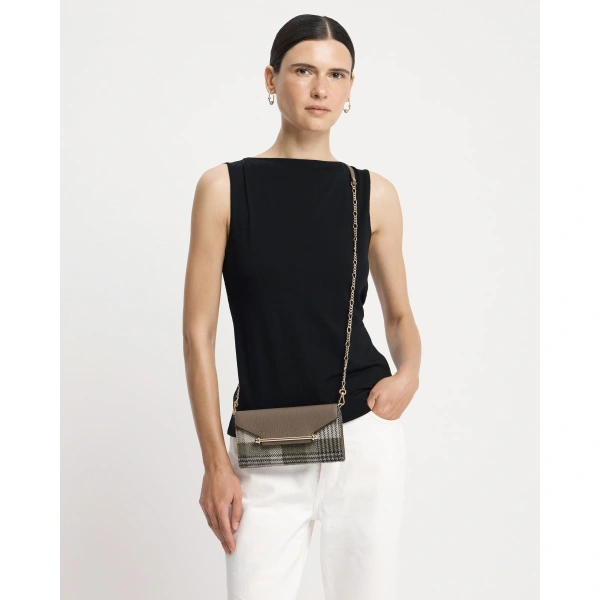 Strathberry Multrees Chain Wallet in Strathberry Tartan Taupe, view 9 | Crossbody Bag