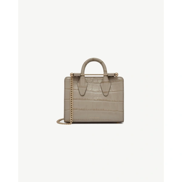 Strathberry Nano Tote in Croc-embossed Leather Light Taupe, view 2 | Crossbody Bag
