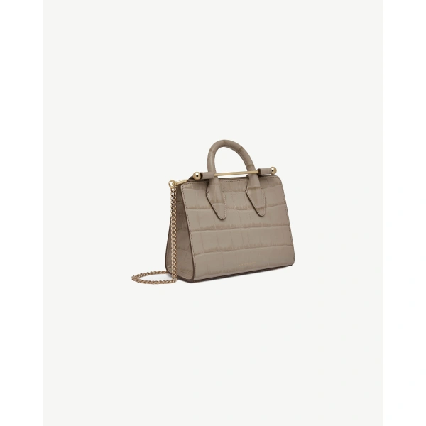 Strathberry Nano Tote in Croc-embossed Leather Light Taupe, view 3 | Crossbody Bag