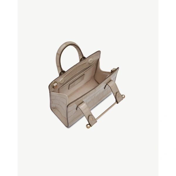 Strathberry Nano Tote in Croc-embossed Leather Light Taupe, view 5 | Crossbody Bag