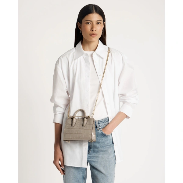 Strathberry Nano Tote in Croc-embossed Leather Light Taupe, view 7 | Crossbody Bag