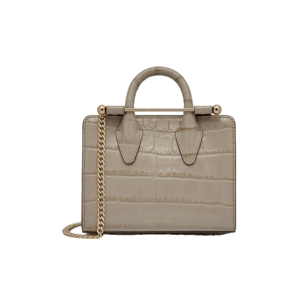 Nano Tote in Croc-embossed Leather Light Taupe
