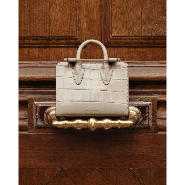 Strathberry Nano Tote in Croc-embossed Leather Light Taupe, view 8 | Crossbody Bag