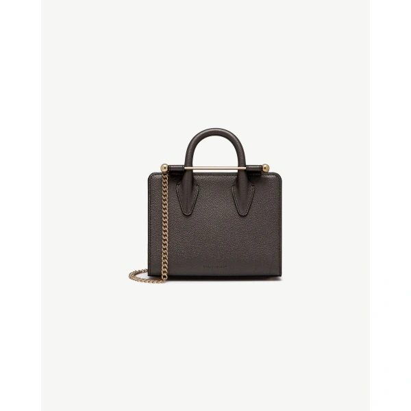 Strathberry Nano Tote in Metallic Anthracite Caviar, view 2 | Tote Bag