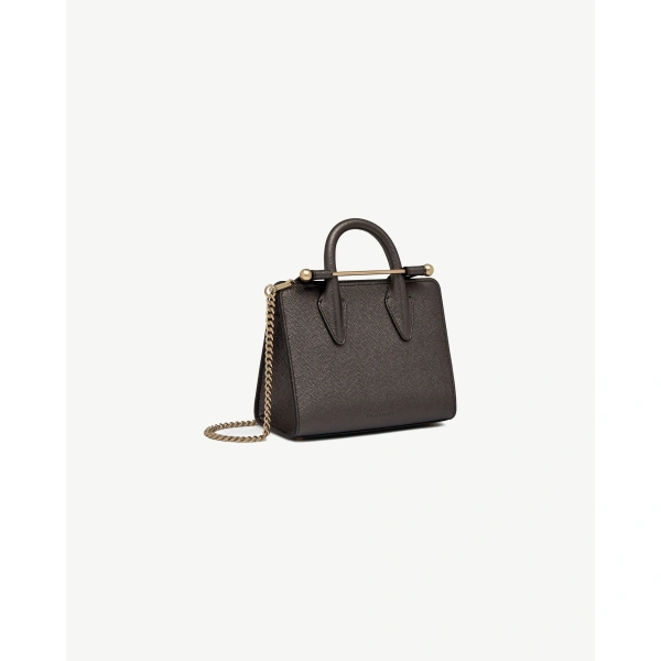 Strathberry Nano Tote in Metallic Anthracite Caviar, view 3 | Tote Bag