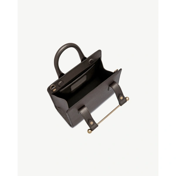 Strathberry Nano Tote in Metallic Anthracite Caviar, view 5 | Tote Bag