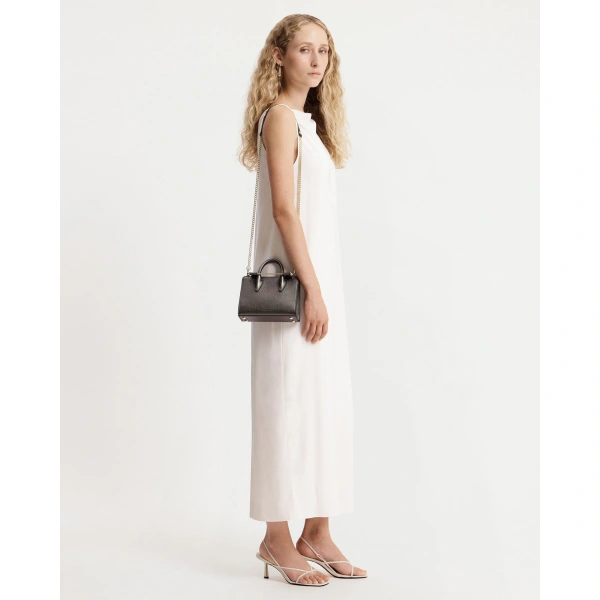 Strathberry Nano Tote in Metallic Anthracite Caviar, view 7 | Tote Bag