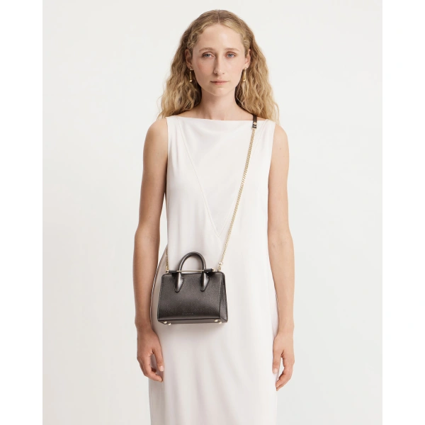 Strathberry Nano Tote in Metallic Anthracite Caviar, view 8 | Tote Bag