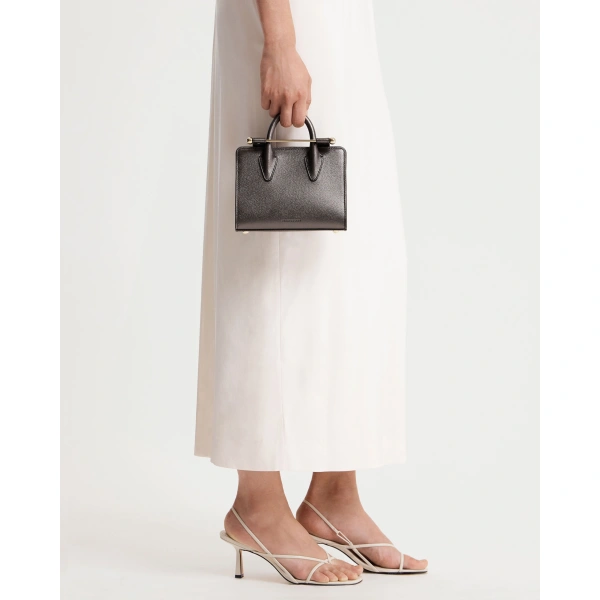 Strathberry Nano Tote in Metallic Anthracite Caviar, view 9 | Tote Bag