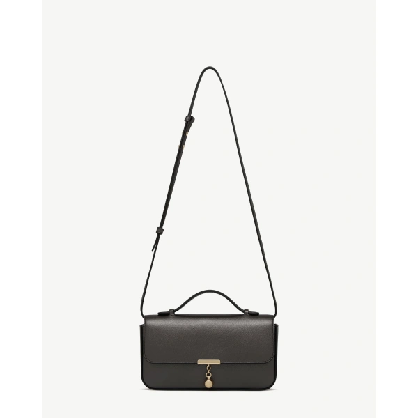 Strathberry Nocturn Clutch in Metallic Anthracite Caviar, view 2 | Crossbody Bag