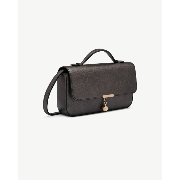 Strathberry Nocturn Clutch in Metallic Anthracite Caviar, view 3 | Crossbody Bag