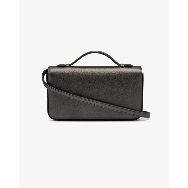 Strathberry Nocturn Clutch in Metallic Anthracite Caviar, view 4 | Crossbody Bag