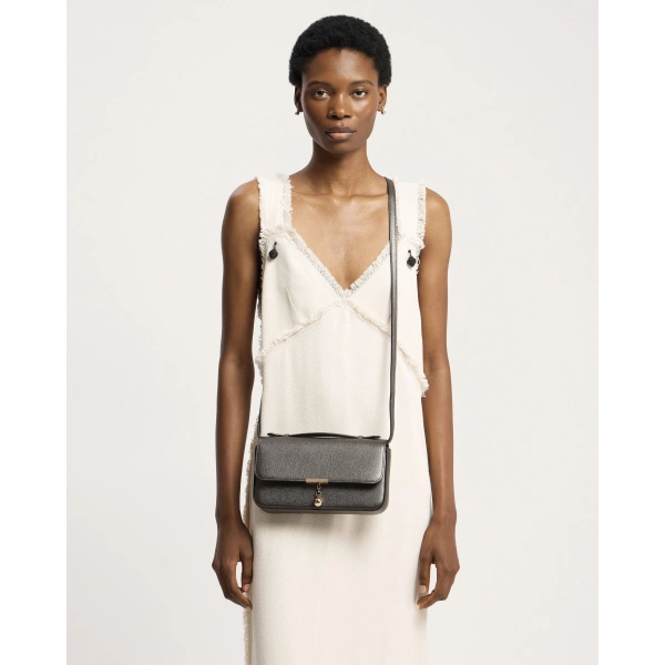 Strathberry Nocturn Clutch in Metallic Anthracite Caviar, view 7 | Crossbody Bag