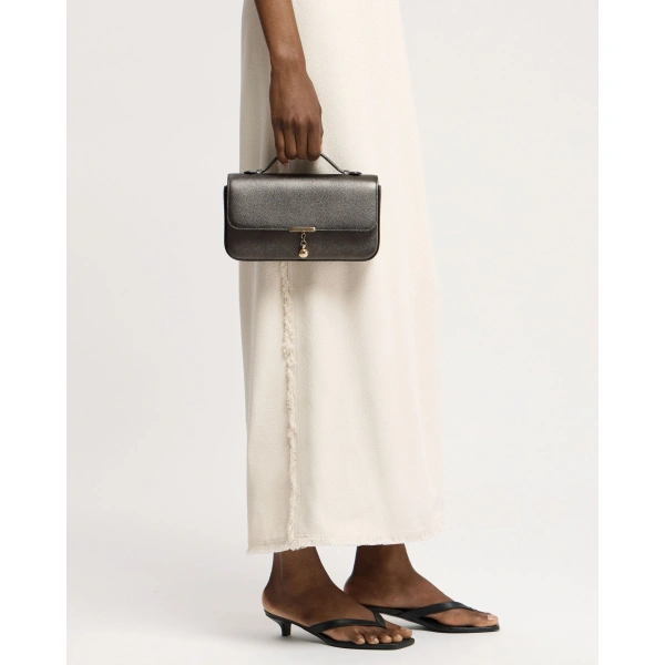 Strathberry Nocturn Clutch in Metallic Anthracite Caviar, view 8 | Crossbody Bag