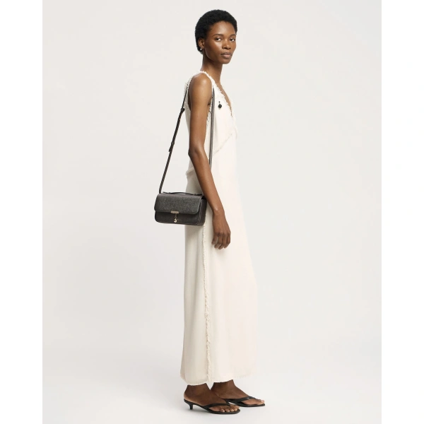 Strathberry Nocturn Clutch in Metallic Anthracite Caviar, view 9 | Crossbody Bag